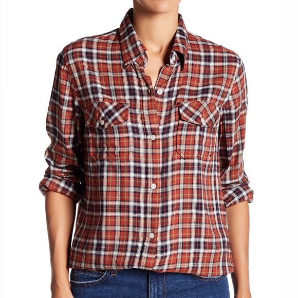 Current Elliott Red Rust Plaid Button Up Shirt Top - Picture 9 of 9